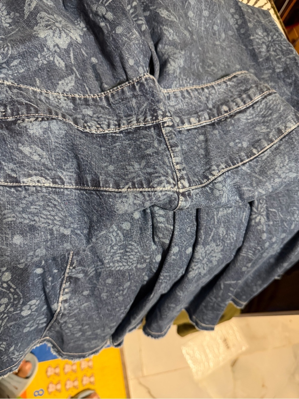 We The Free Cream Sheer Ruffle Blouse with Blue Patterned Flared Jeans - Picture 2 of 6